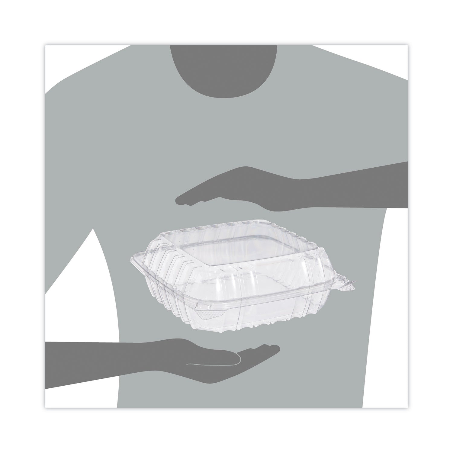 ClearSeal Hinged-Lid Plastic Containers, 8.3 x 8.3 x 3, Clear, Plastic, 250/Carton