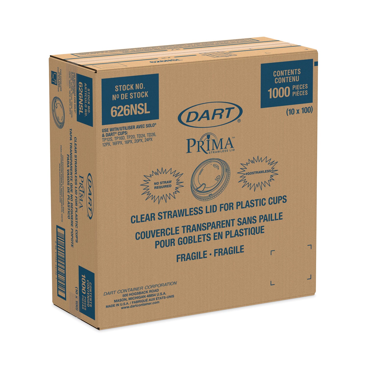 Prima Strawless Plastic Lids, Fits 12 oz to 26 oz Cups, Clear, 1,000/Carton