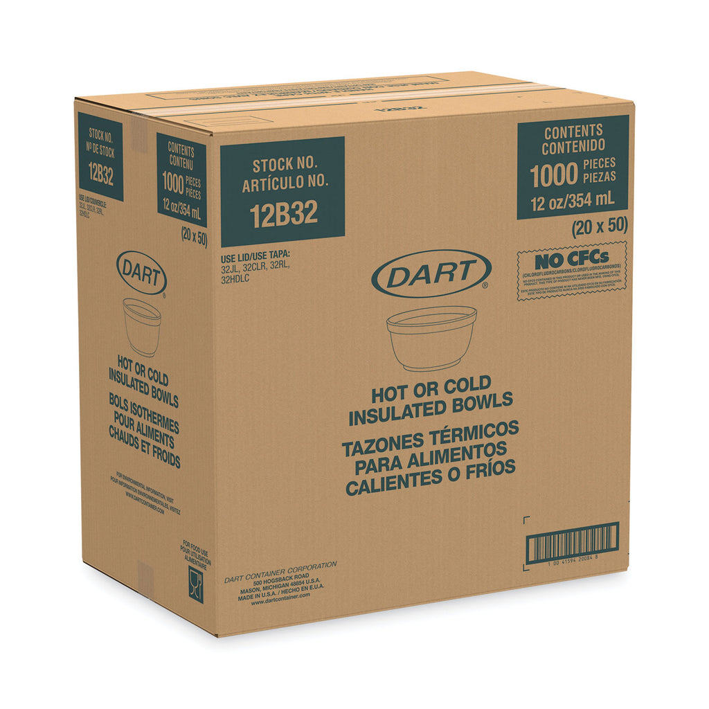 Insulated Foam Bowls, 12 oz, White, 50/Pack, 20 Packs/Carton