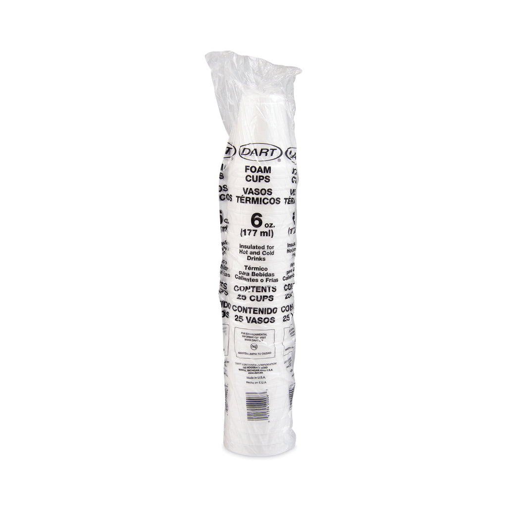 Foam Drink Cups, 6 oz, White, 25/Bag, 40 Bags/Carton