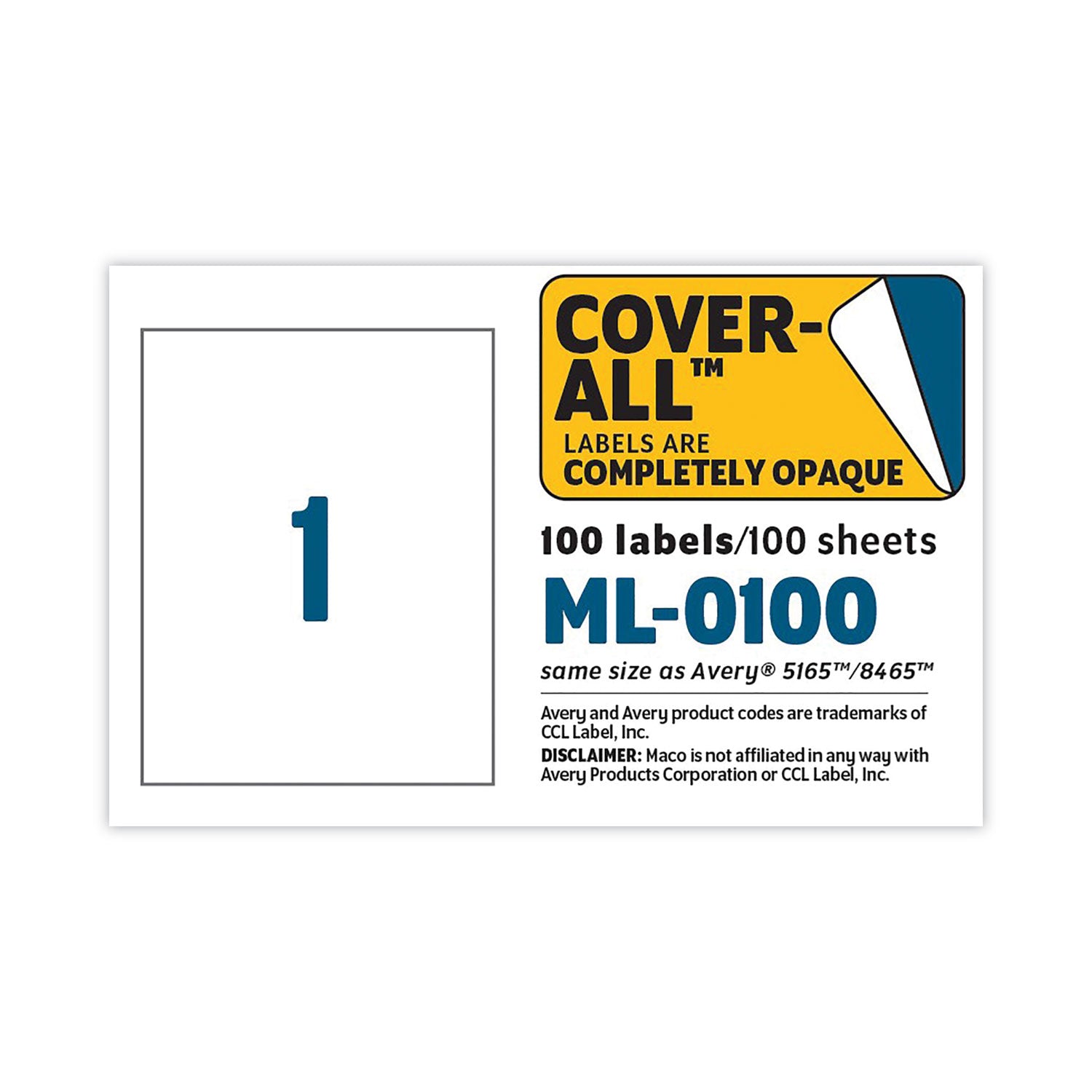 Cover-All Opaque Laser/Inkjet Shipping Labels, Full-Sheet Format, Inkjet/Laser Printers, 8.5 x 11, White, 100/Box - 