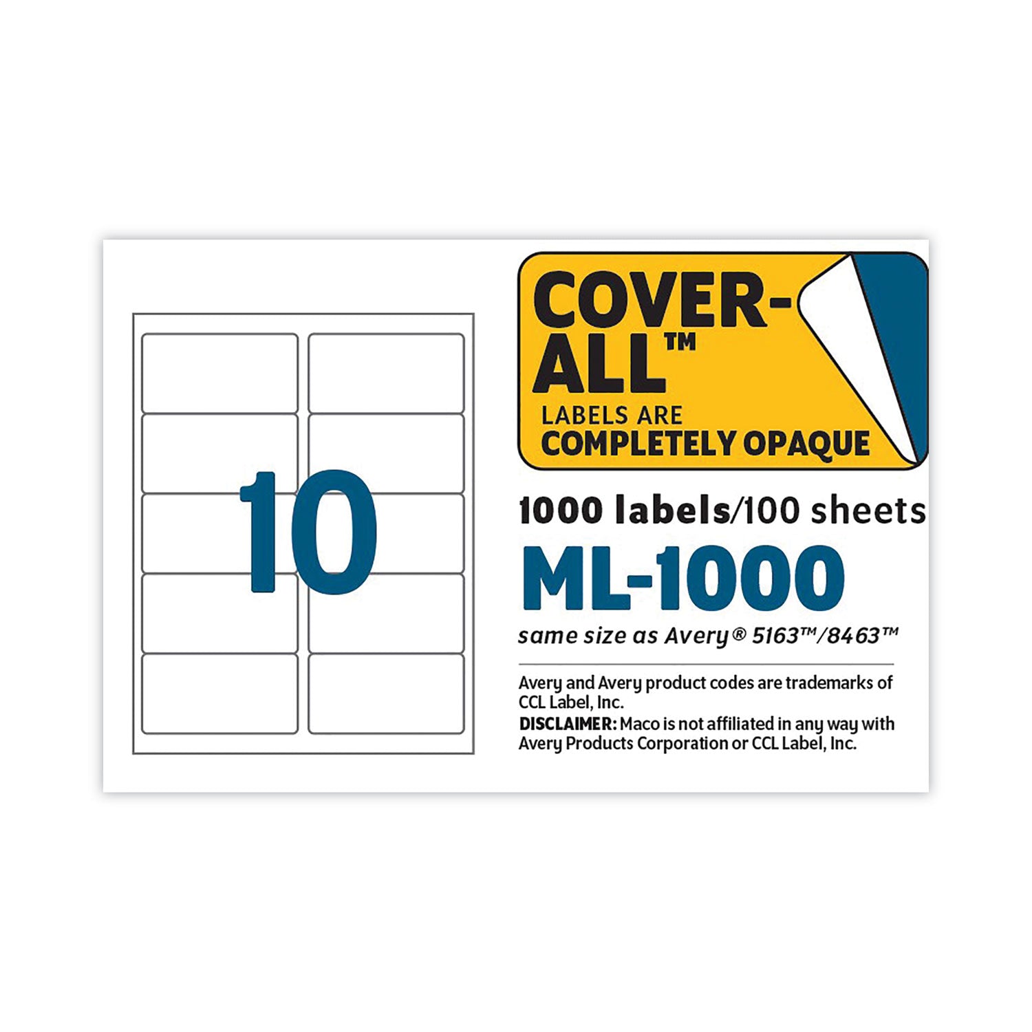 MACO White Laser/Ink Jet Shipping Label - 2" Width x 4" Length - Rectangle - Laser, Inkjet - White - 10 / Sheet - 1000 / Box - Lignin-free - 6