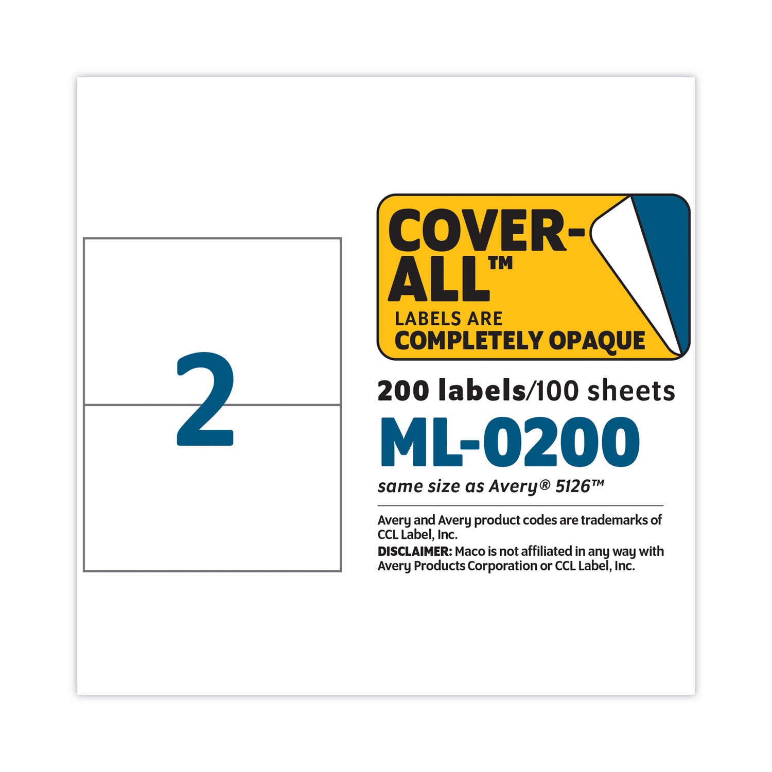 Cover-All Opaque Laser/Inkjet Shipping Labels, Internet Format, 5.5 x 8.5, White, 2 Labels/Sheet, 100 Sheets/Box - 