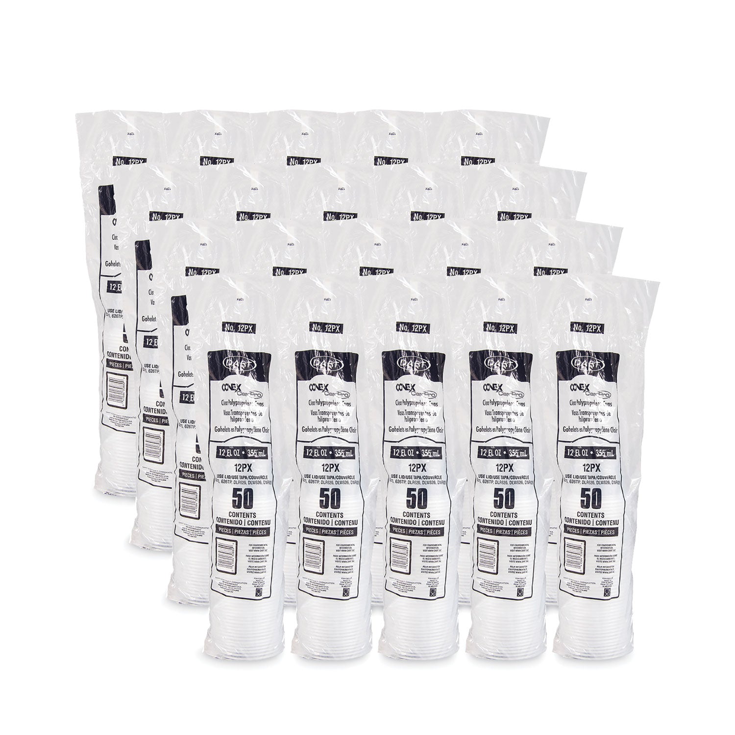 Conex ClearPro Plastic Cold Cups, 12 oz, Clear, 50/Sleeve, 20 Sleeves/Carton