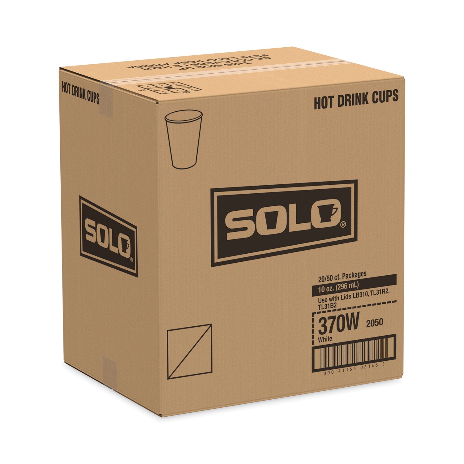 Single-Sided Poly Paper Hot Cups, 10 oz, White, 50 Sleeve, 20 Sleeves/Carton