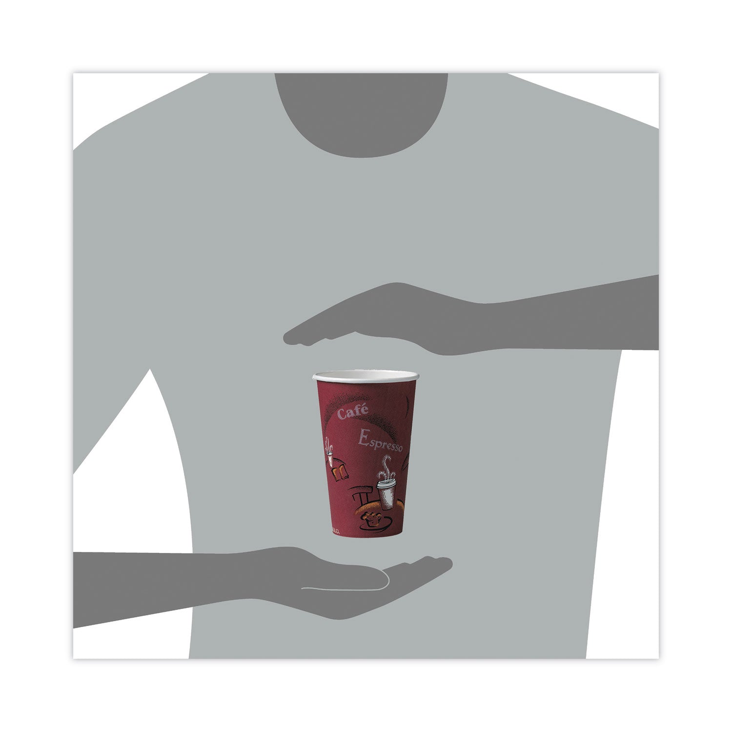 Paper Hot Drink Cups in Bistro Design, 16 oz, Maroon, 300/Carton - 