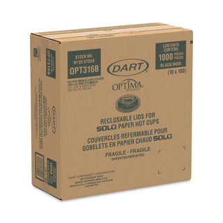Optima Reclosable Lids for Hot Paper Cups, Fits 10 oz to 24 oz Cups, Black, 1,000/Carton
