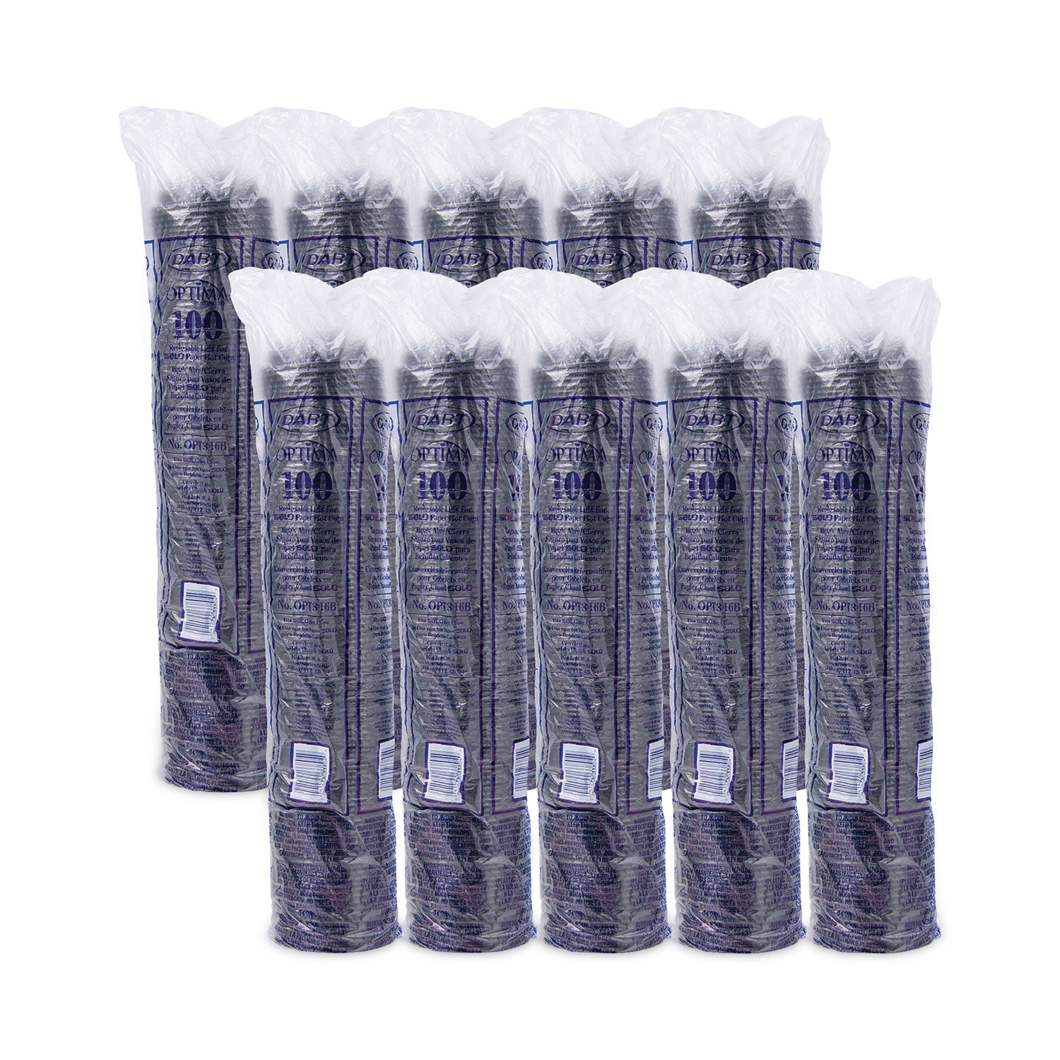 Optima Reclosable Lids for Hot Paper Cups, Fits 10 oz to 24 oz Cups, Black, 1,000/Carton