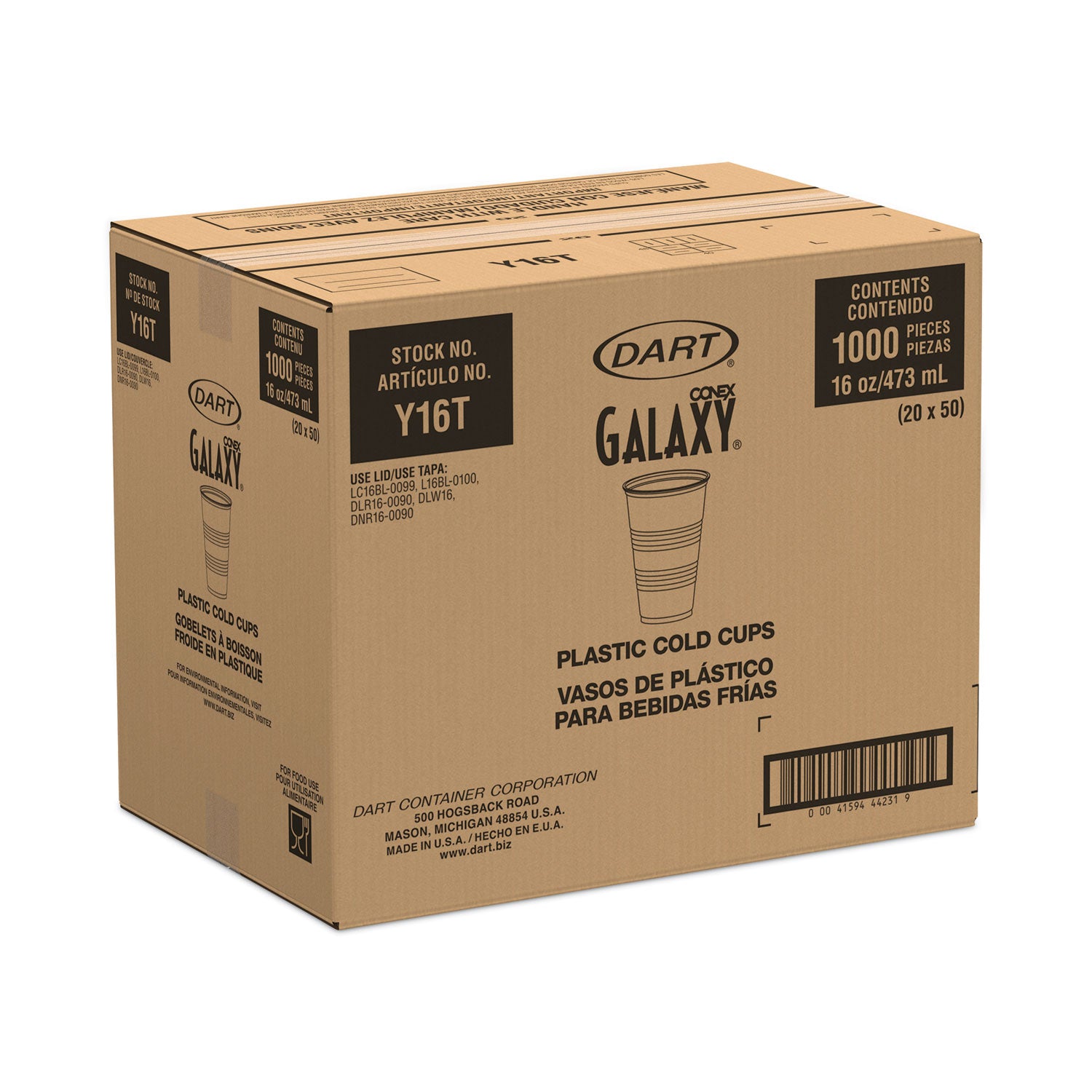 High-Impact Polystyrene Cold Cups, 16 oz, Translucent, 50/Pack