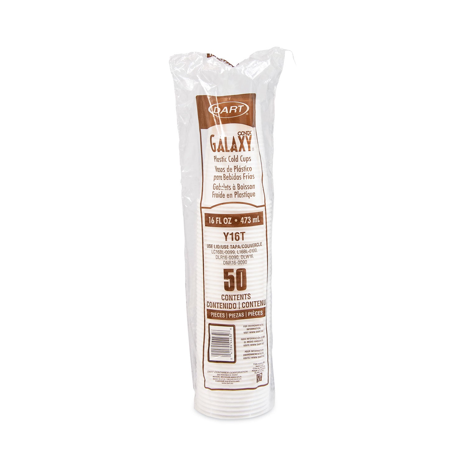 High-Impact Polystyrene Cold Cups, 16 oz, Translucent, 50/Pack