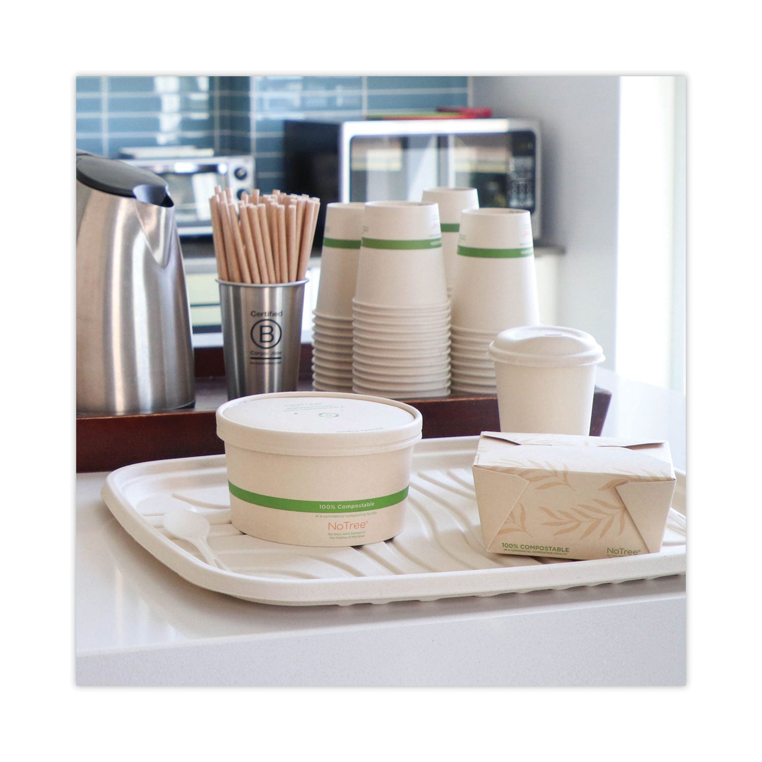 Fiber Trays, PLA Lined, PFAS Free, 1-Compartment, 18 x 14 x 1, Natural, Paper, 100/Carton