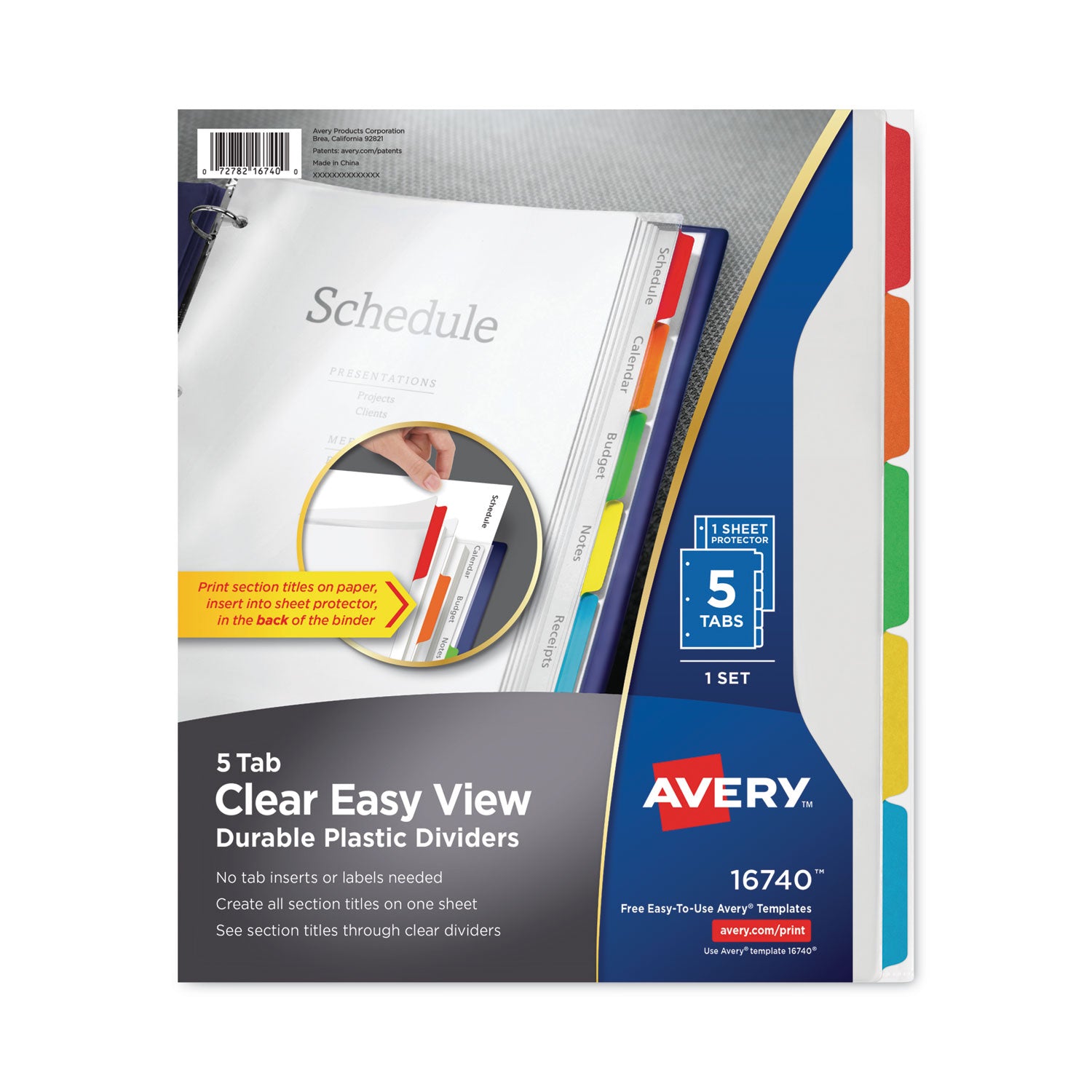 Clear Easy View Plastic Dividers with Multicolored Tabs and Sheet Protector, 5-Tab, 11 x 8.5, Clear, 1 Set - 