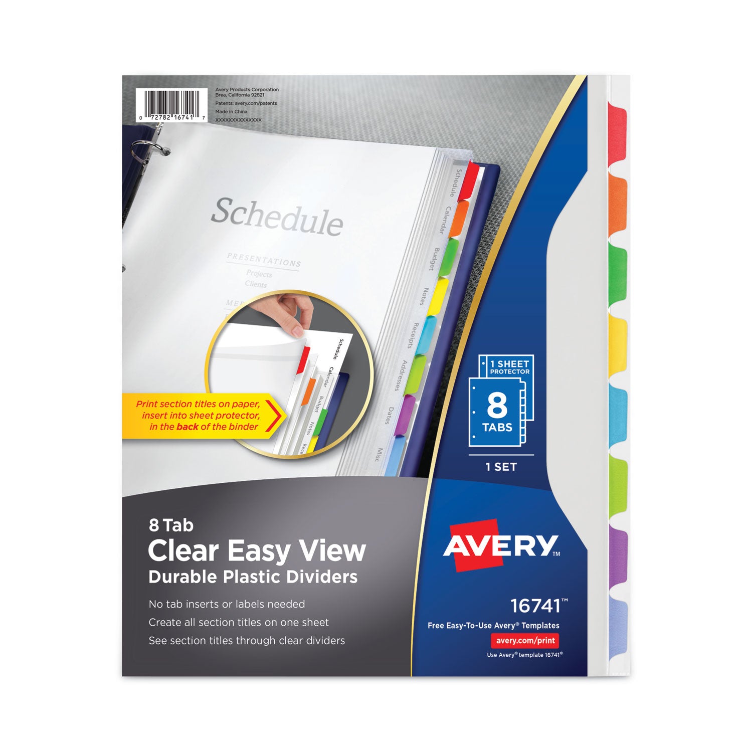 Clear Easy View Plastic Dividers with Multicolored Tabs and Sheet Protector, 8-Tab, 11 x 8.5, Clear, 1 Set - 