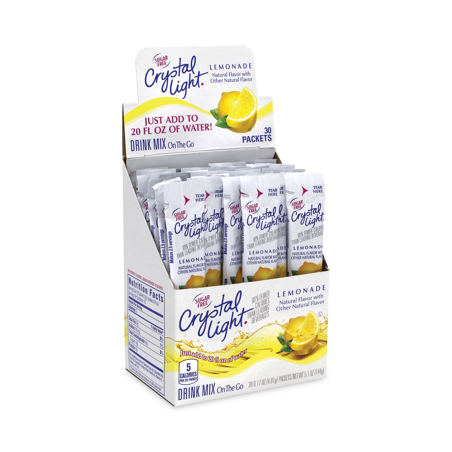 On-The-Go Sugar-Free Drink Mix, Lemonade, 0.17 oz Single-Serving Tubes, 30/Pack, 2 Packs/Carton, Ships in 1-3 Business Days
