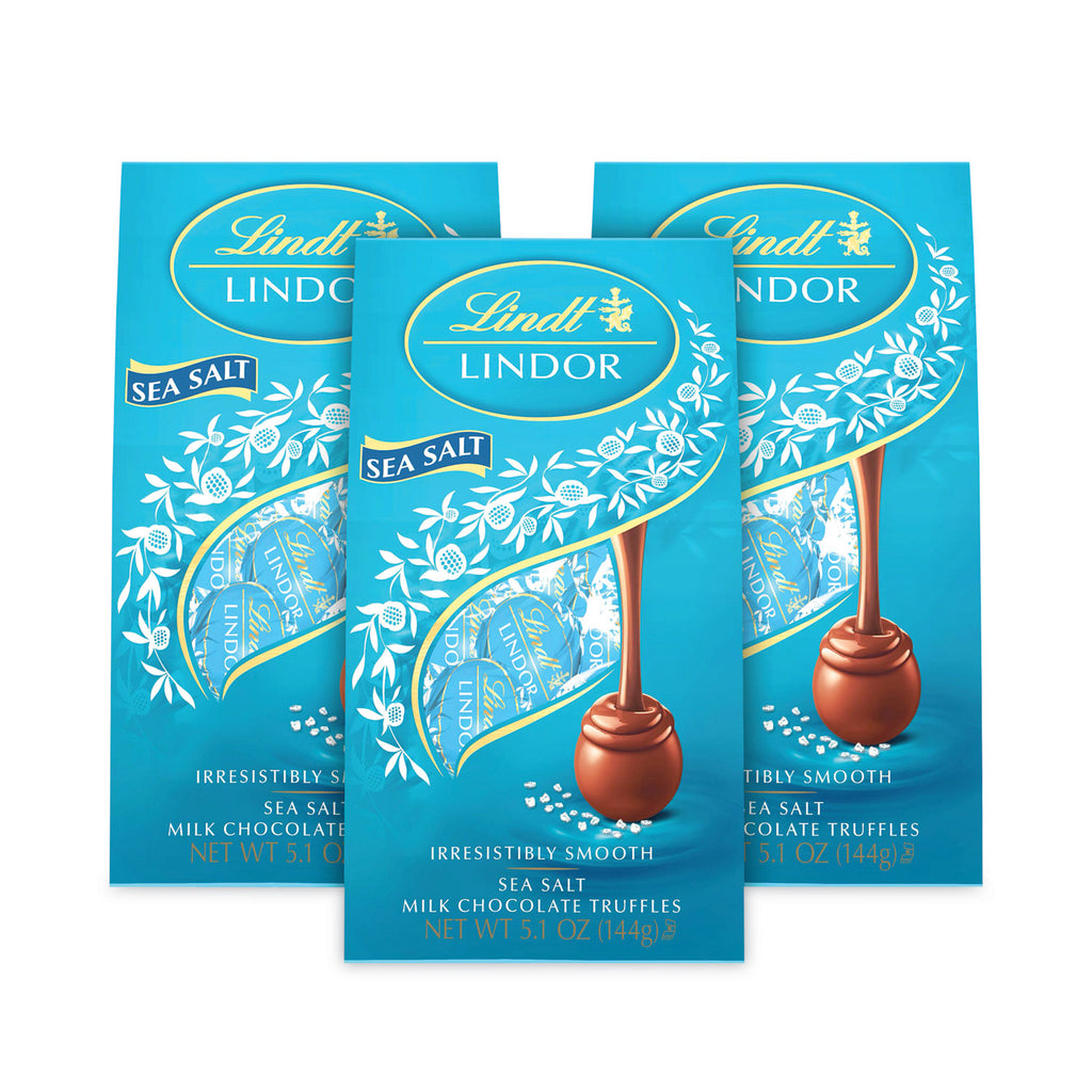 Lindor Truffles Milk Chocolate Sea Salt, 5.1 oz Bag, 3 Bags/Pack, Ships in 1-3 Business Days