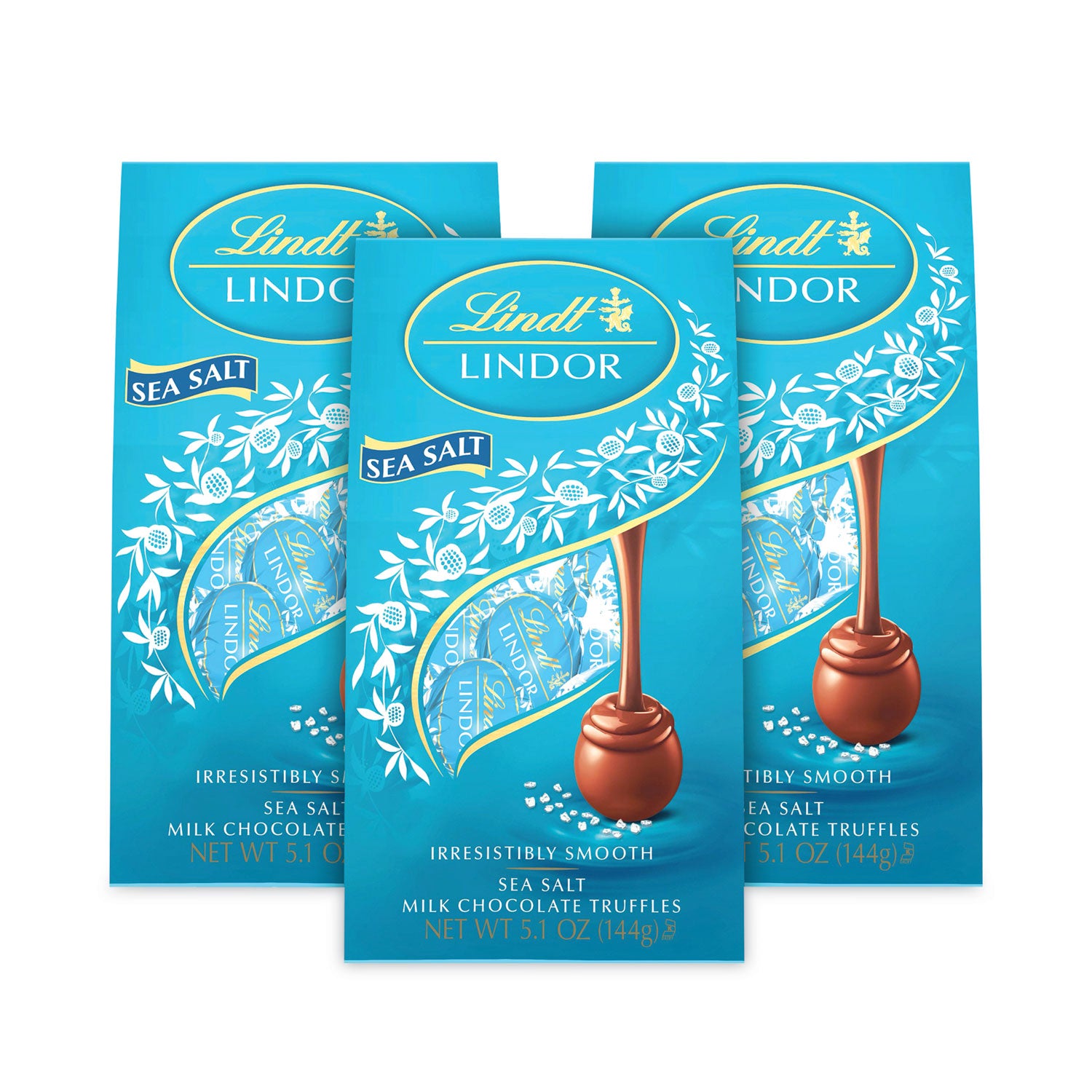 Lindor Truffles Milk Chocolate Sea Salt, 5.1 oz Bag, 3 Bags/Pack, Ships in 1-3 Business Days