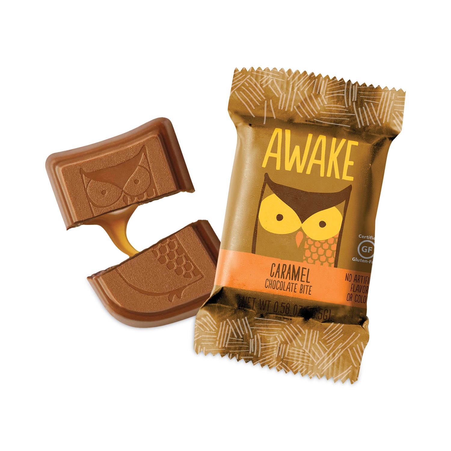 Caffeinated Caramel Chocolate Bites, 0.58 oz Bars, 50 Bars/Carton, Ships in 1-3 Business Days