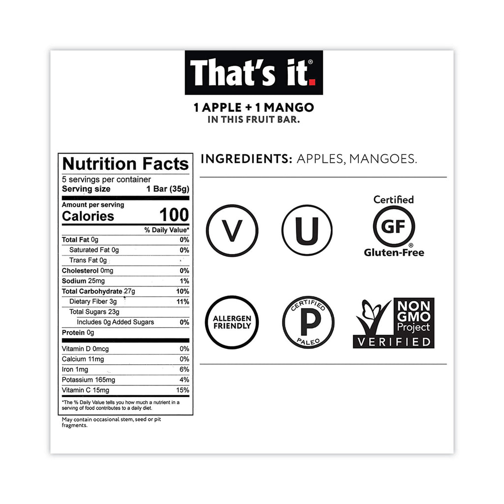 Nutrition Bar, Gluten Free Apple and Mango Fruit, 1.2 oz Bar, 12/Carton, Ships in 1-3 Business Days