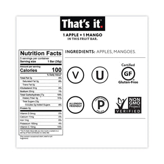 Nutrition Bar, Gluten Free Apple and Mango Fruit, 1.2 oz Bar, 12/Carton, Ships in 1-3 Business Days