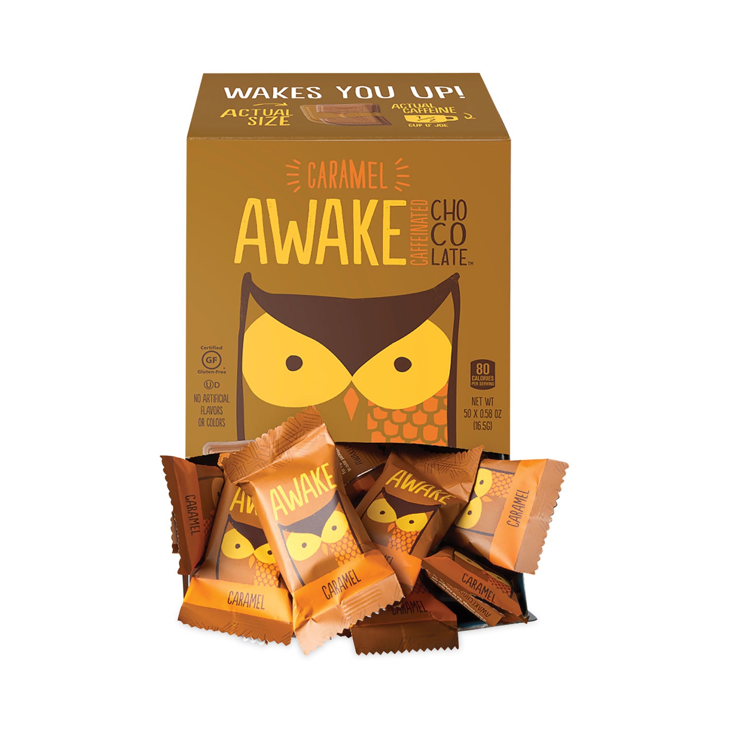 Caffeinated Caramel Chocolate Bites, 0.58 oz Bars, 50 Bars/Carton, Ships in 1-3 Business Days