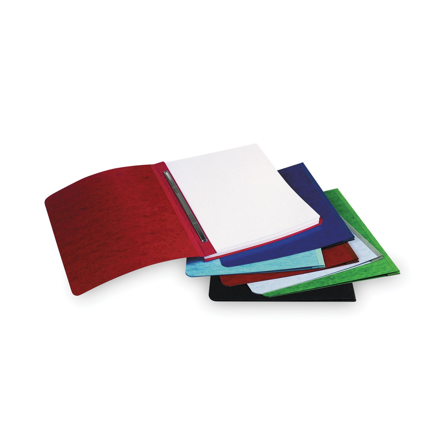 PRESSTEX Report Cover with Tyvek Reinforced Hinge, Side Bound, Two-Piece Prong Fastener, 3" Capacity, 14 x 8.5, Red/Red - 
