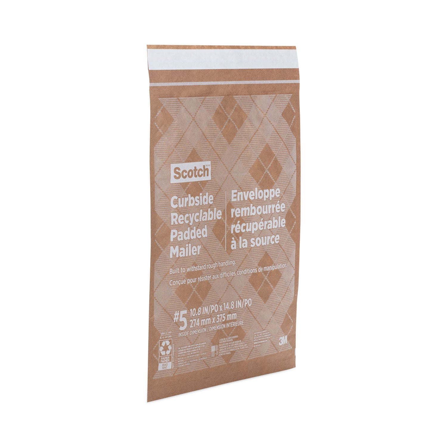 Curbside Recyclable Padded Mailer, #5, Bubble Cushion, Self-Adhesive Closure, 12 x 17.25, Natural Kraft, 100/Carton
