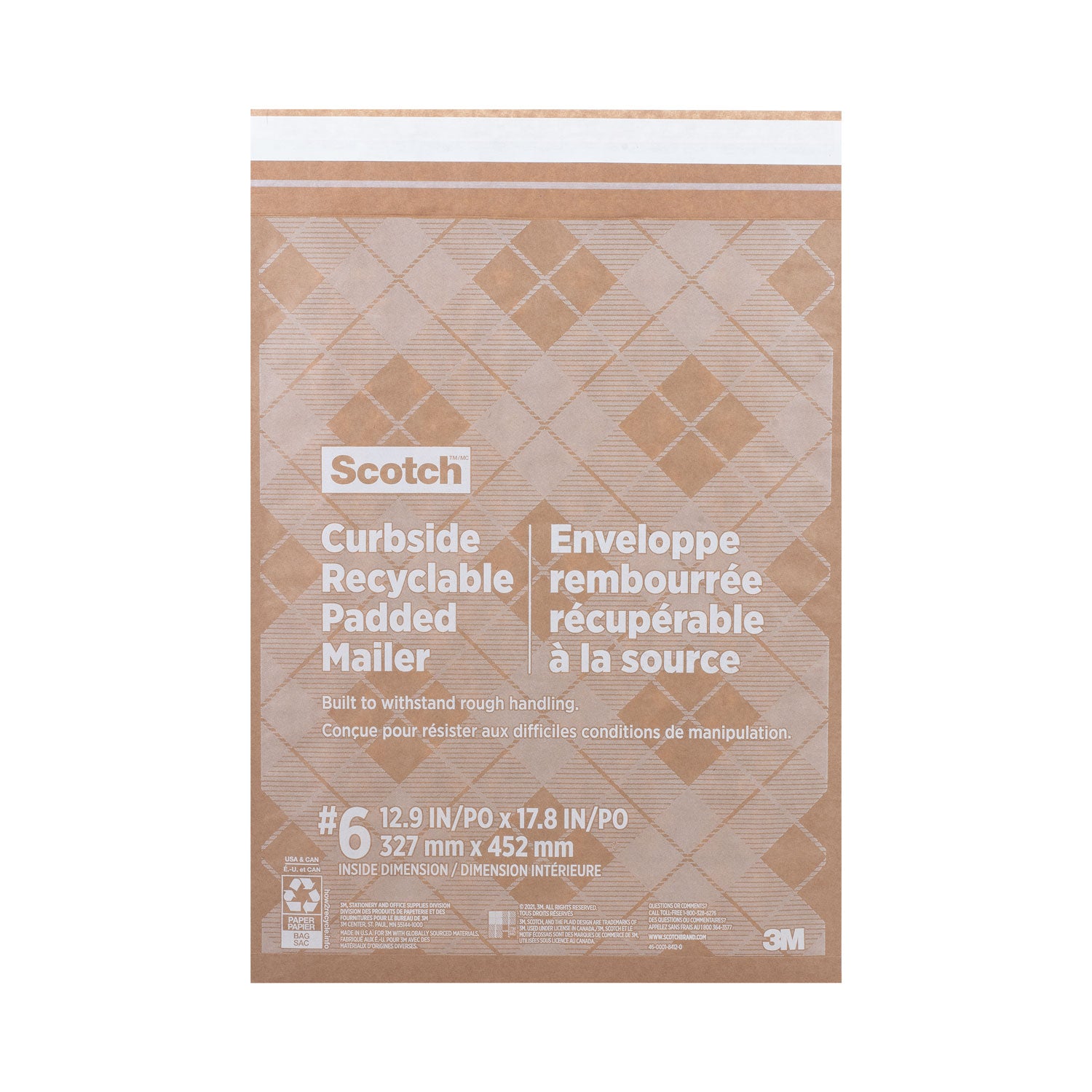 curbside-recyclable-padded-mailer-#6-bubble-cushion-self-adhesive-closure-1375-x-20-natural-kraft-50-carton_mmmcr61 - 1