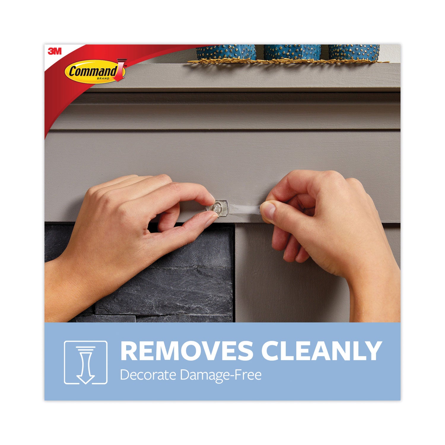 Clear Hooks and Strips, Decorating Clips, Plastic, 0.15 lb Capacity, 40 Clips and 48 Strips/Pack