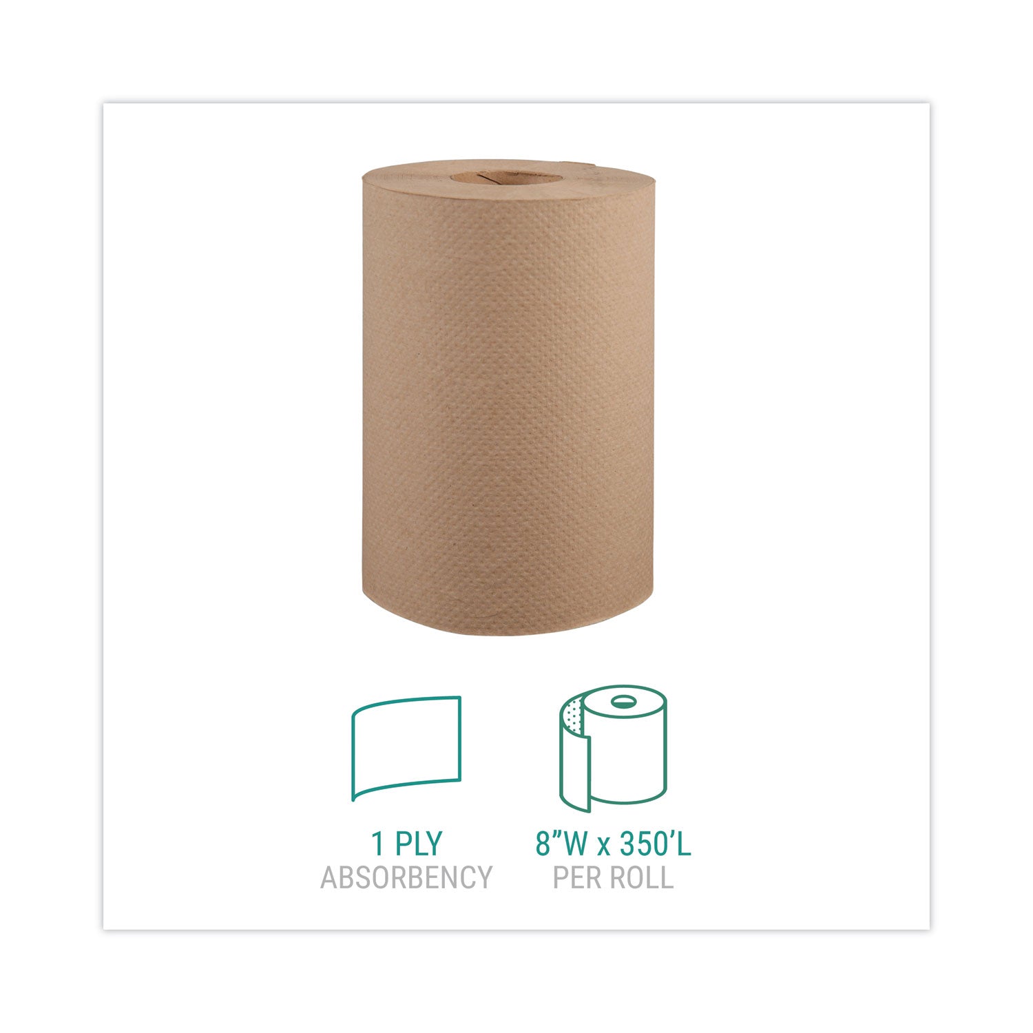 Hardwound Roll Towels, 1-Ply, 8" x 350 ft, Natural, 12 Rolls/Carton - 