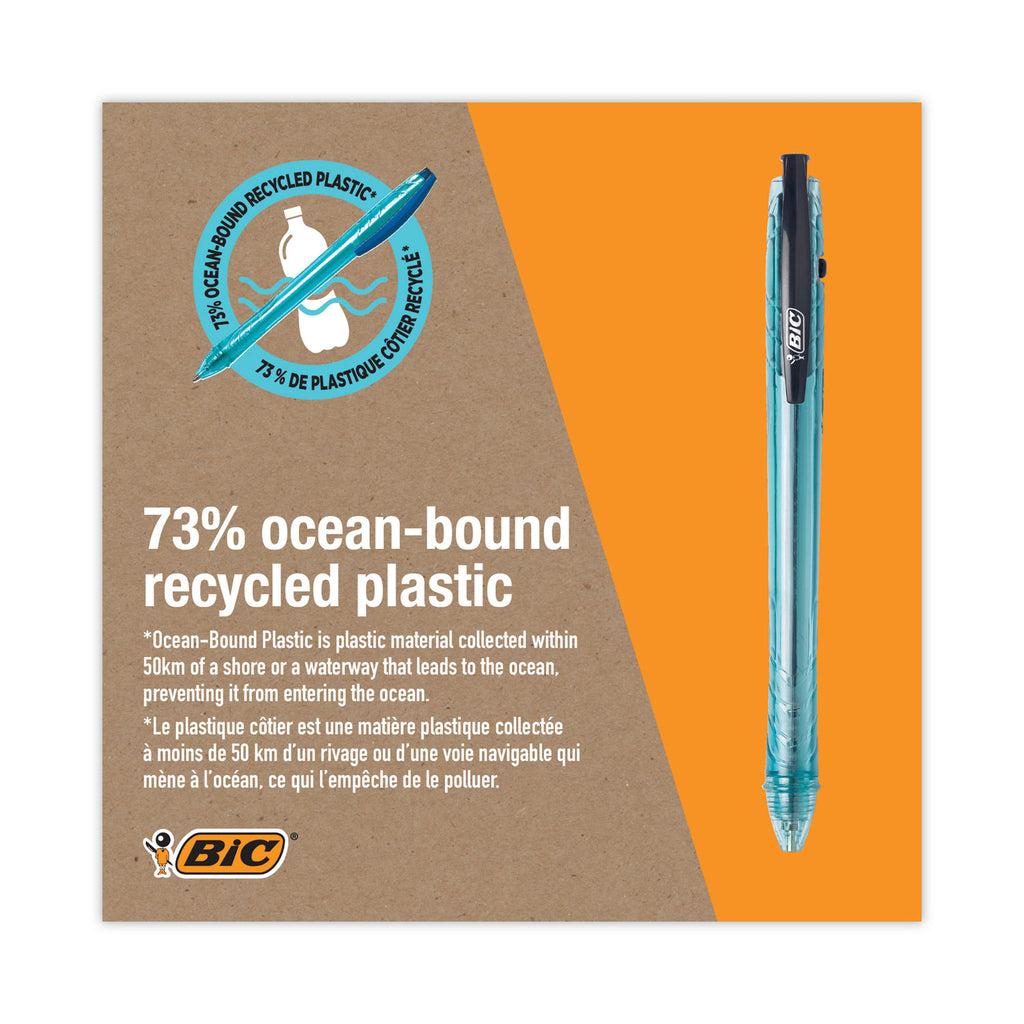 ReVolution Ocean Bound Ballpoint Pen, Retractable, Medium 1 mm, Black Ink, Translucent Blue Barrel, Dozen