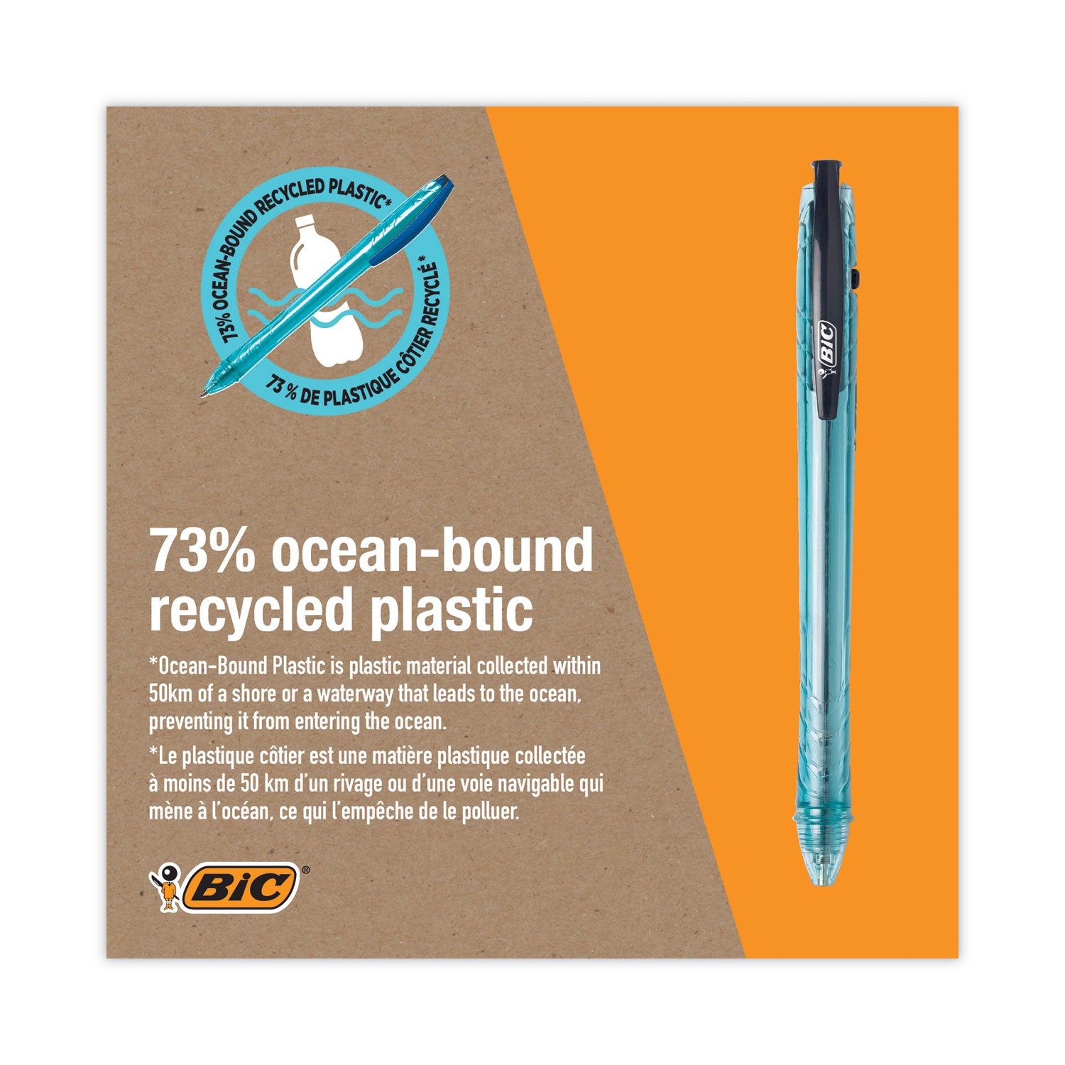 ReVolution Ocean Bound Ballpoint Pen, Retractable, Medium 1 mm, Black Ink, Translucent Blue Barrel, Dozen