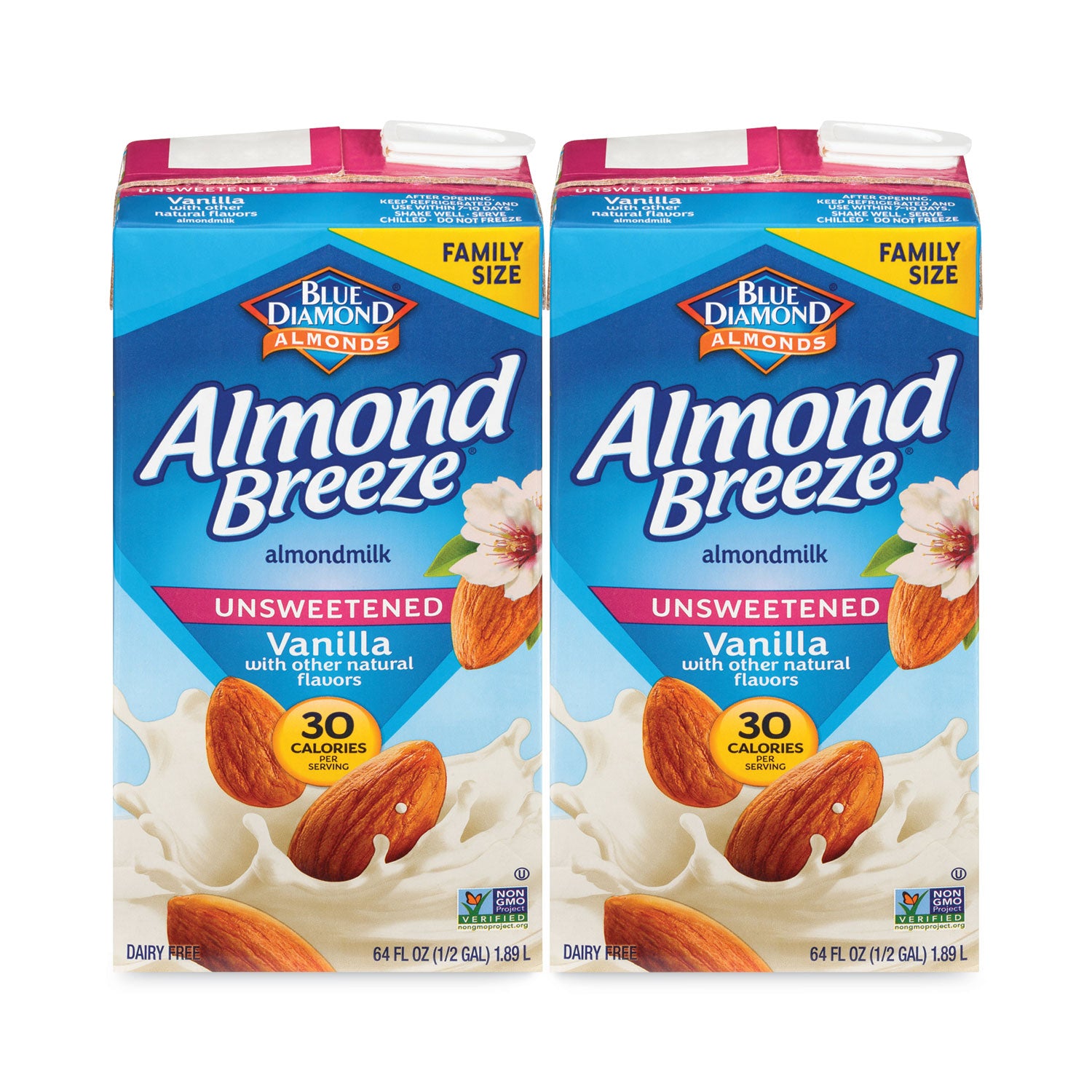 Almond Breeze Almond Milk, Unsweetened Vanilla, 64 oz Carton, 2/Pack, Ships in 1-3 Business Days