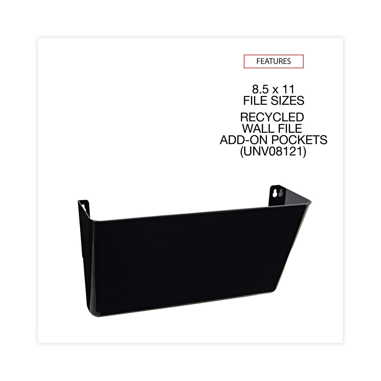 Wall File Pockets, Plastic, Letter Size, 13" x 4.13" x 7", Black - 