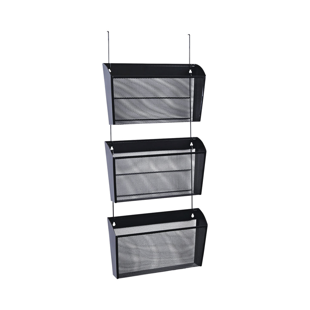Mesh Three-Pack Wall Files, 3 Sections, Letter Size, 14.13" x 3.38" x 8.5", Black