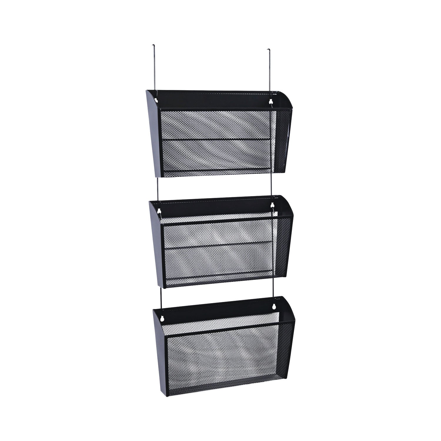 Mesh Three-Pack Wall Files, 3 Sections, Letter Size, 14.13" x 3.38" x 8.5", Black