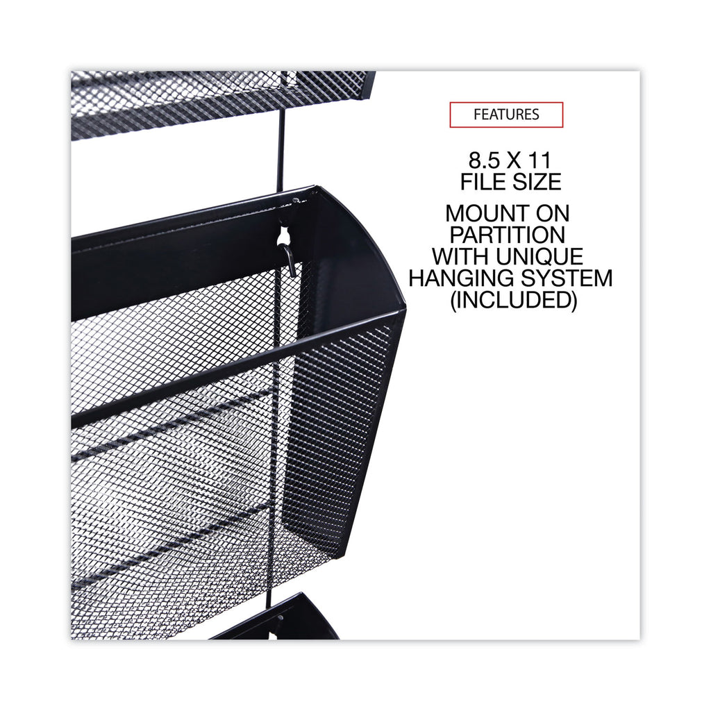 Mesh Three-Pack Wall Files, 3 Sections, Letter Size, 14.13" x 3.38" x 8.5", Black