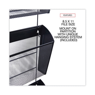 Mesh Three-Pack Wall Files, 3 Sections, Letter Size, 14.13" x 3.38" x 8.5", Black