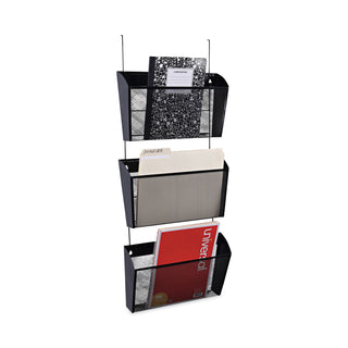 Mesh Three-Pack Wall Files, 3 Sections, Letter Size, 14.13" x 3.38" x 8.5", Black