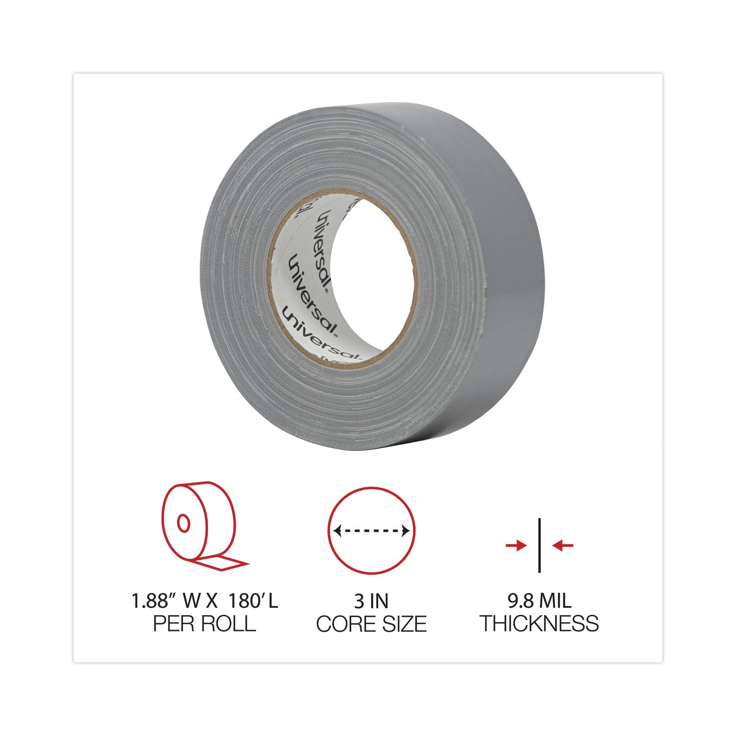 General-Purpose Duct Tape, 3" Core, 1.88" x 60 yds, Silver