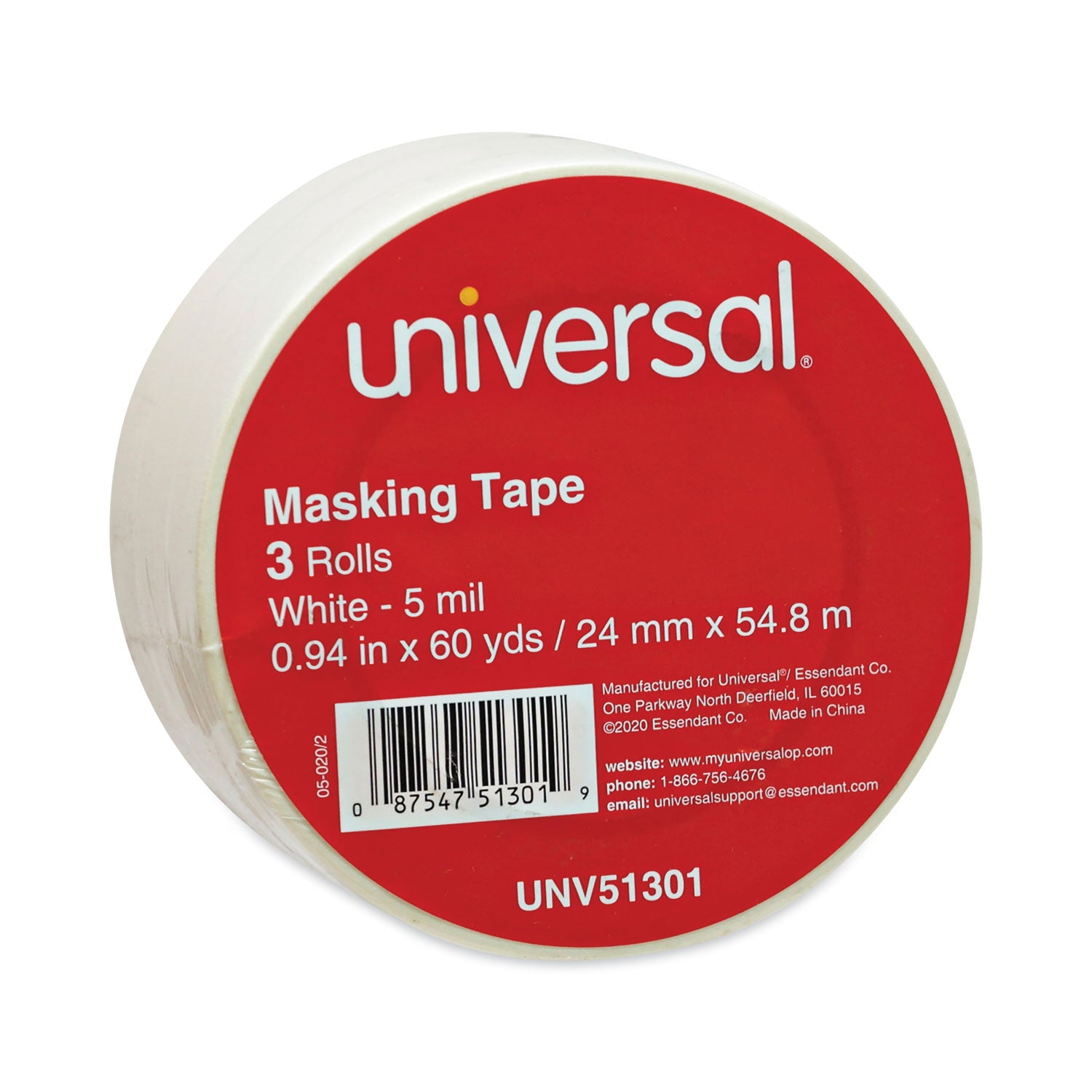 General-Purpose Masking Tape, 3" Core, 24 mm x 54.8 m, Beige, 3/Pack - 