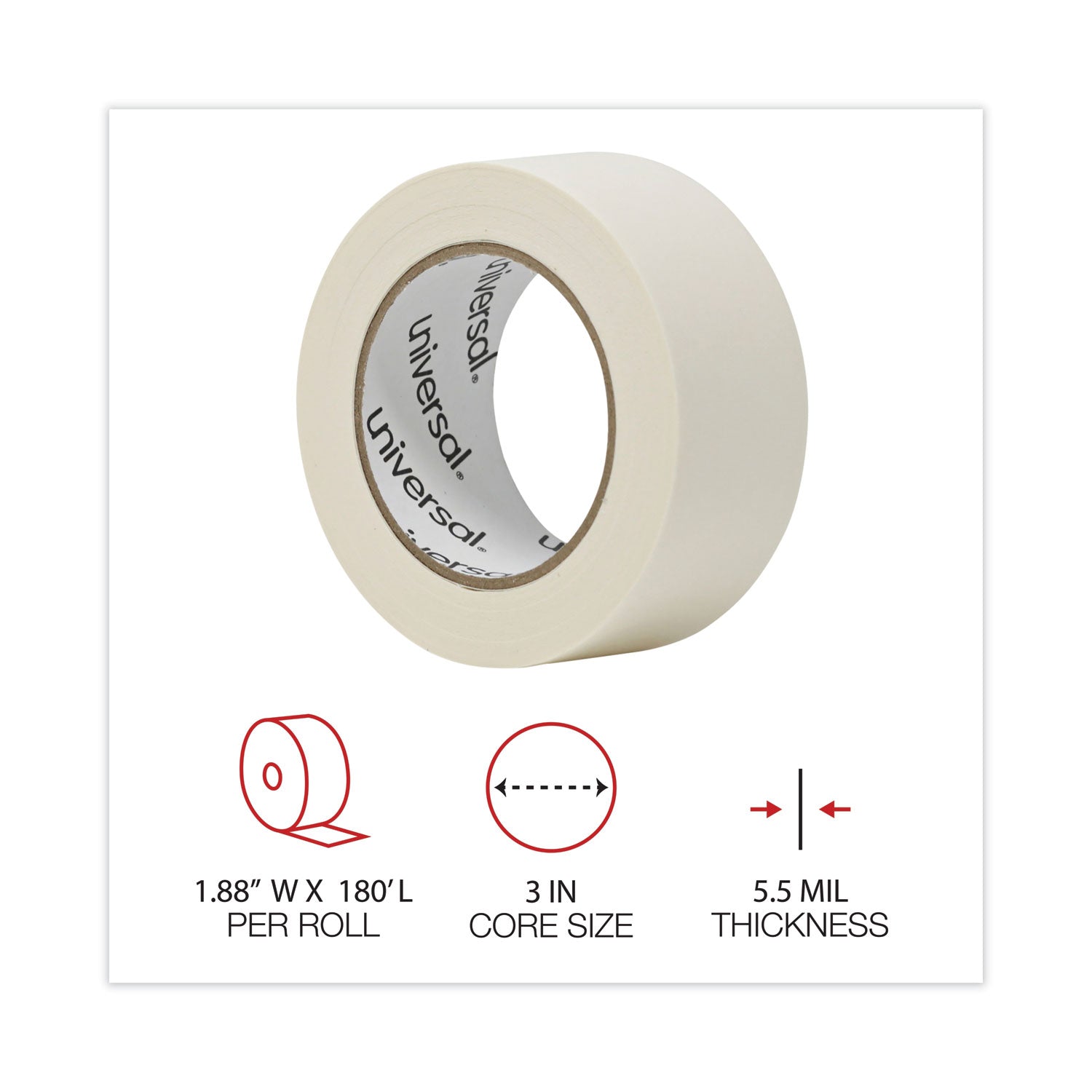 General-Purpose Masking Tape, 3" Core, 48 mm x 54.8 m, Beige, 2/Pack
