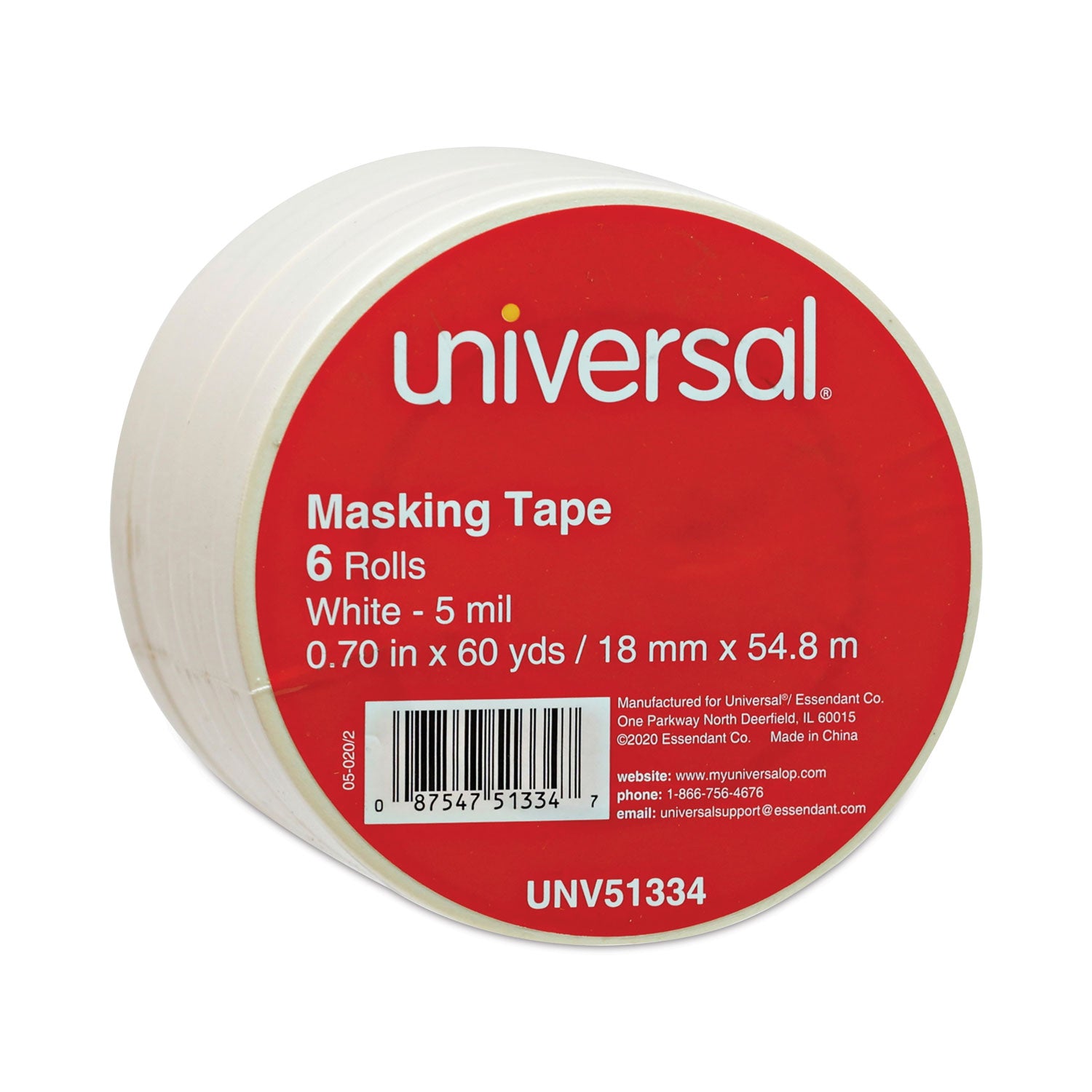 Removable General-Purpose Masking Tape, 3" Core, 18 mm x 54.8 m, Beige, 6/Pack - 