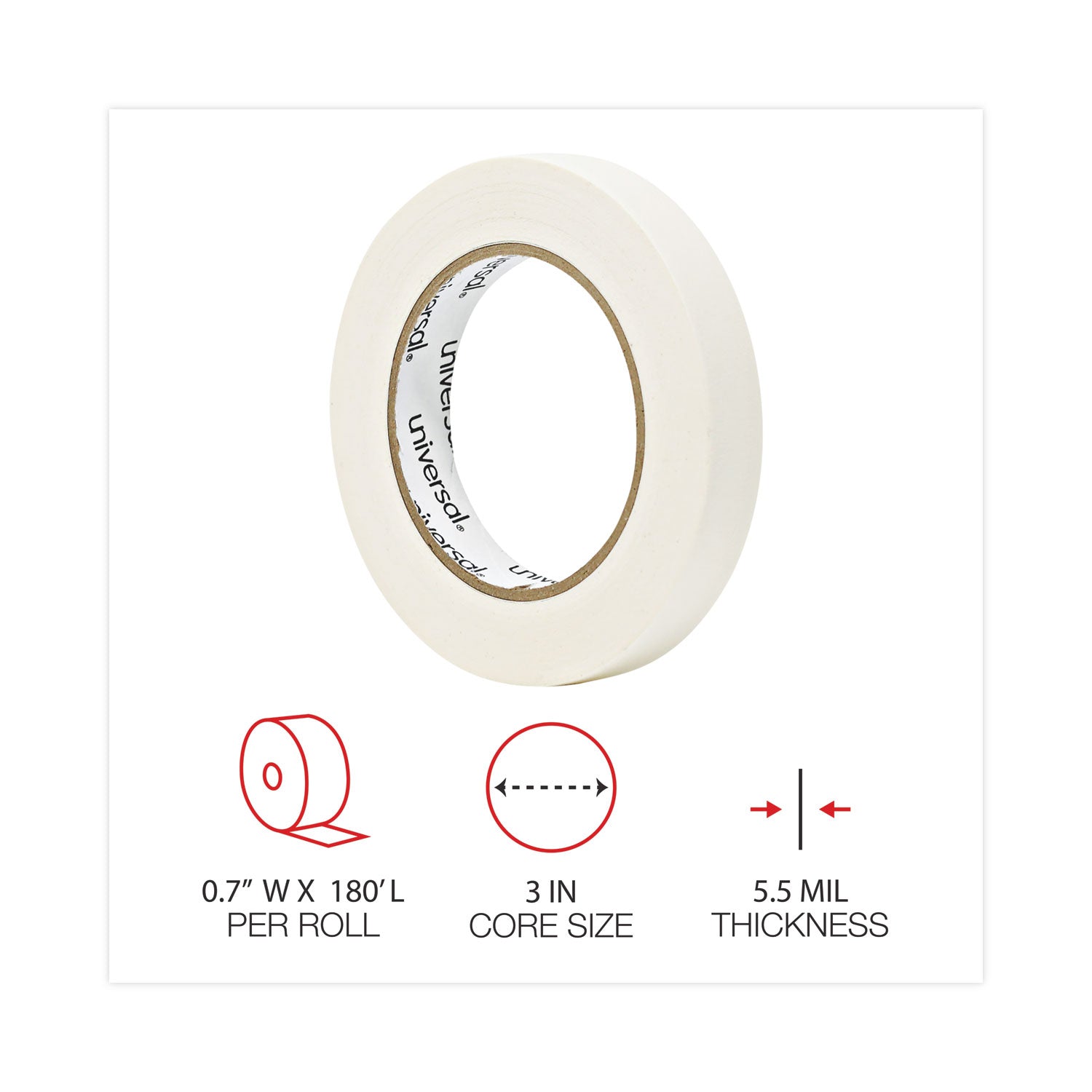 Removable General-Purpose Masking Tape, 3" Core, 18 mm x 54.8 m, Beige, 6/Pack