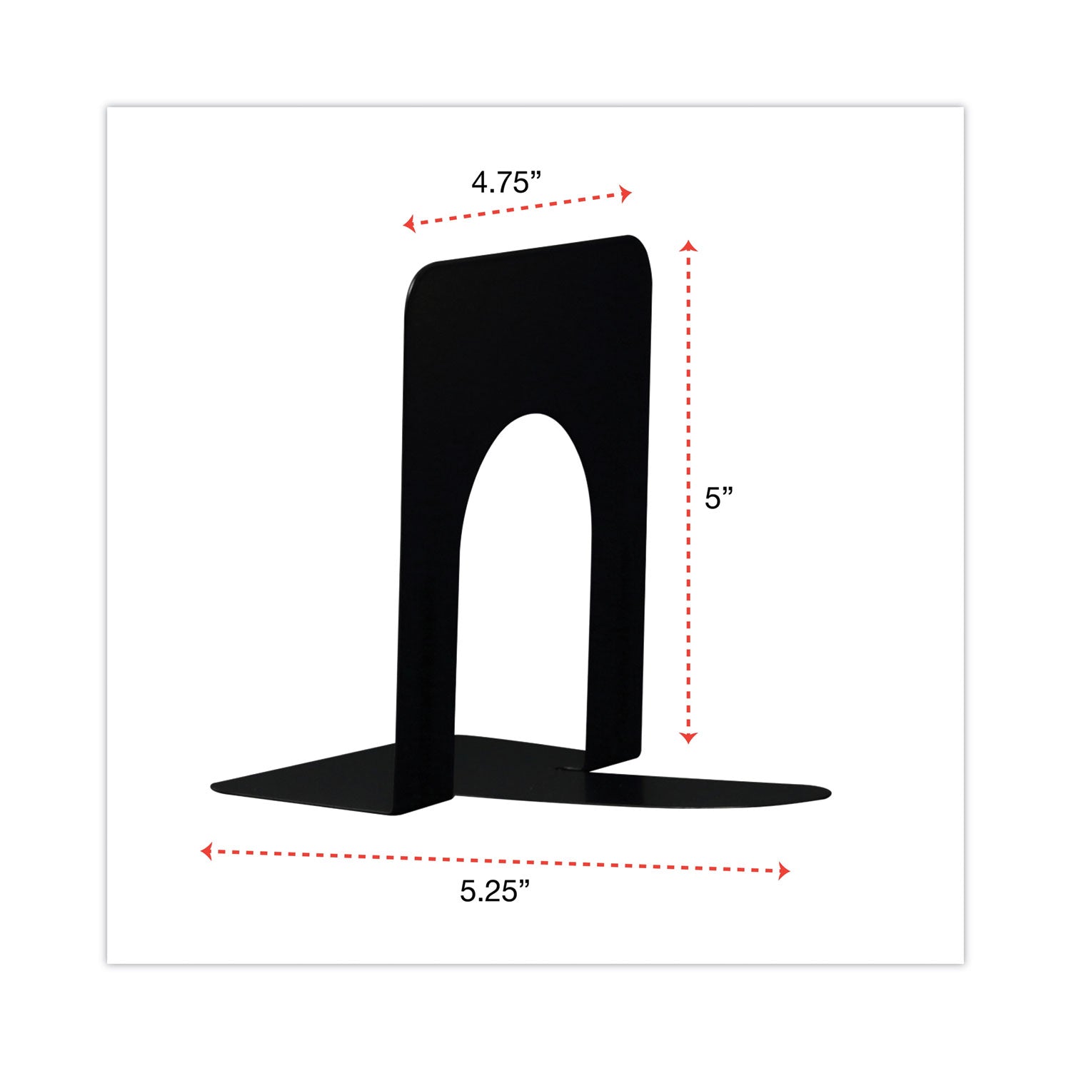 Economy Bookends, Standard, 4.75 x 5.25 x 5, Heavy Gauge Steel, Black, 1 Pair - 