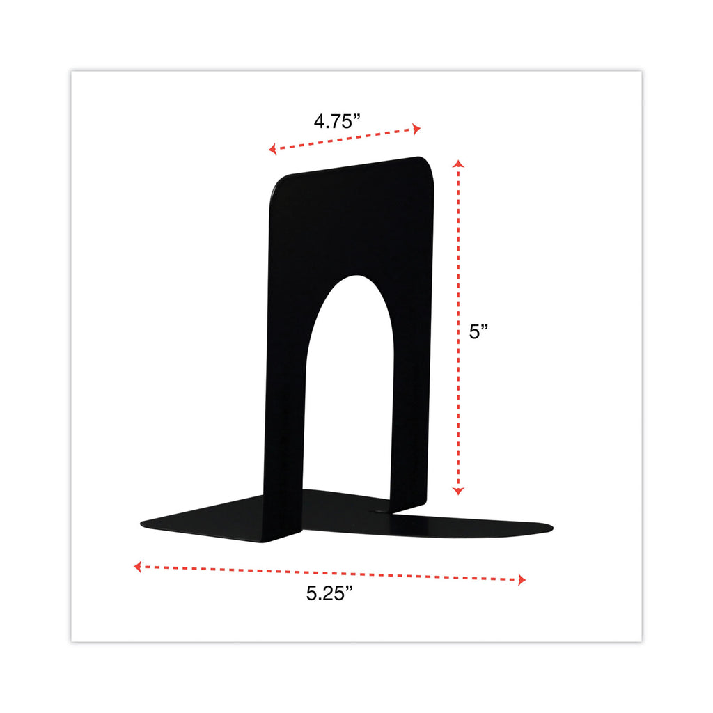 Economy Bookends, Standard, 4.75 x 5.25 x 5, Heavy Gauge Steel, Black, 1 Pair
