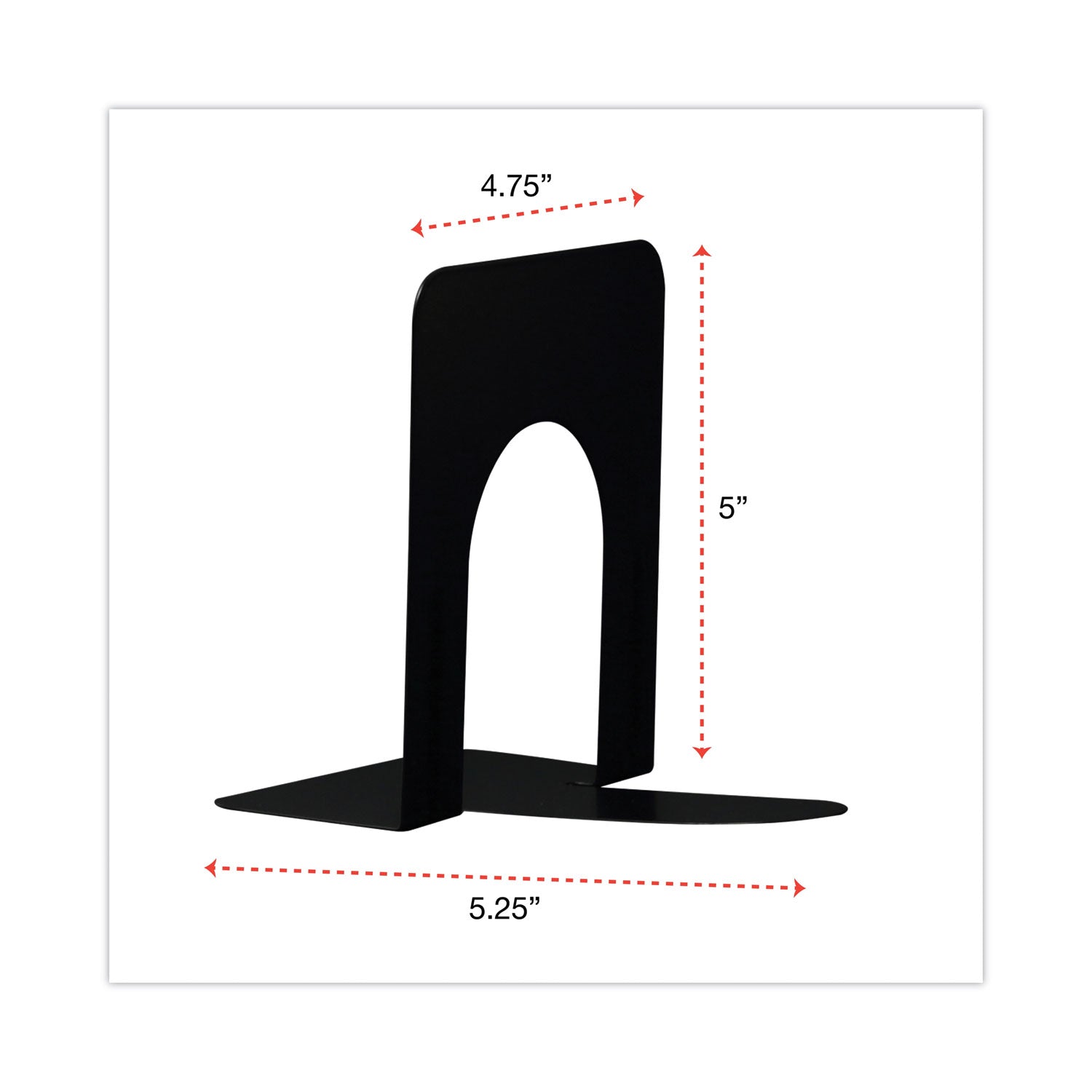 Economy Bookends, Standard, 4.75 x 5.25 x 5, Heavy Gauge Steel, Black, 1 Pair