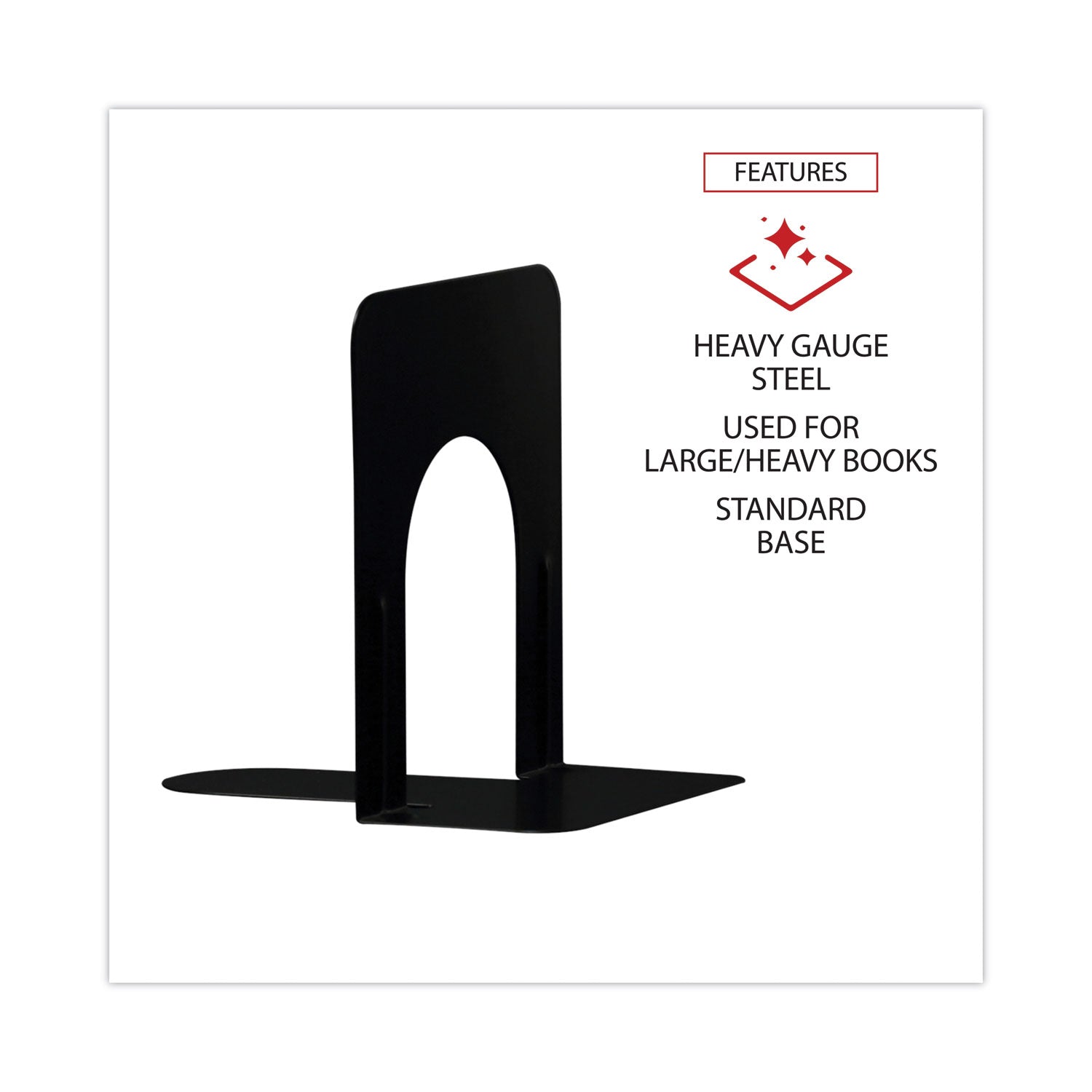 Economy Bookends, Standard, 4.75 x 5.25 x 5, Heavy Gauge Steel, Black, 1 Pair - 