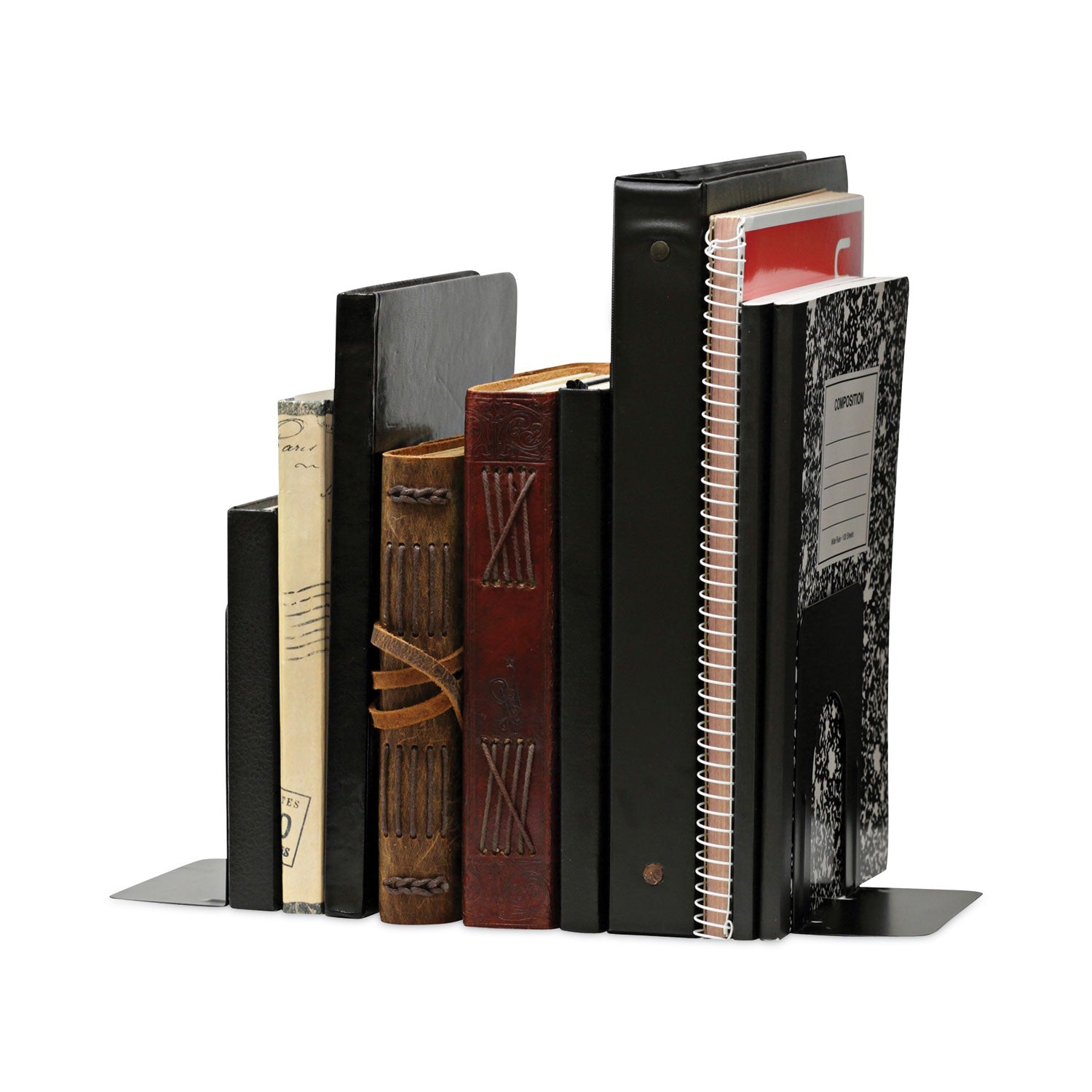 Economy Bookends, Standard, 4.75 x 5.25 x 5, Heavy Gauge Steel, Black, 1 Pair - 