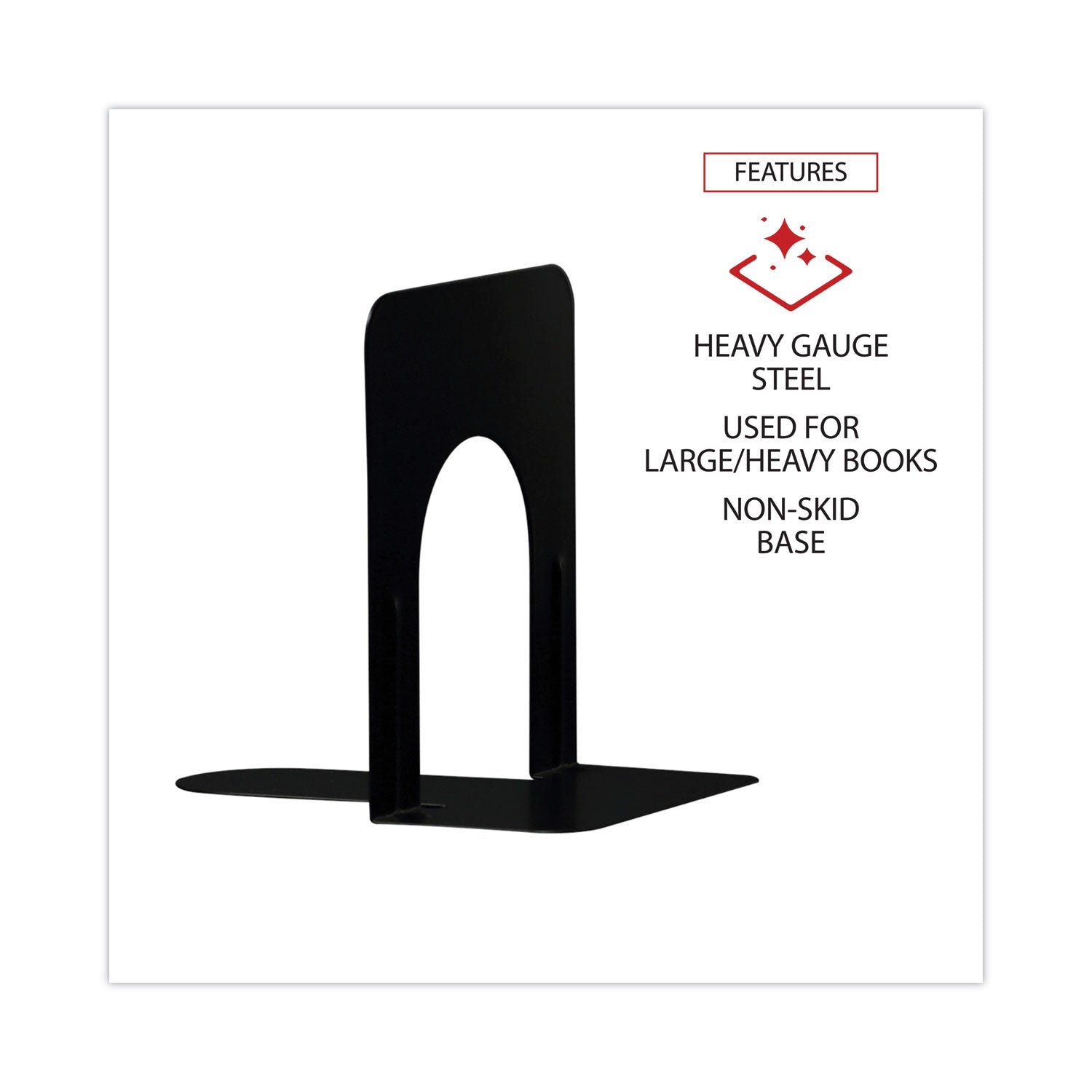 Economy Bookends, Nonskid, 4.75 x 5.25 x 5, Heavy Gauge Steel, Black, 1 Pair - 