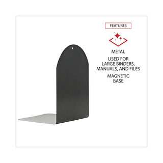 Magnetic Bookends, 6 x 5 x 7, Metal, Black, 1 Pair - 